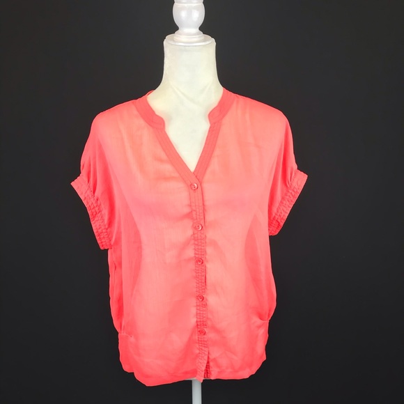 Willi Smith Sheer Coral Pink‎ Chiffon Top - Picture 1 of 8